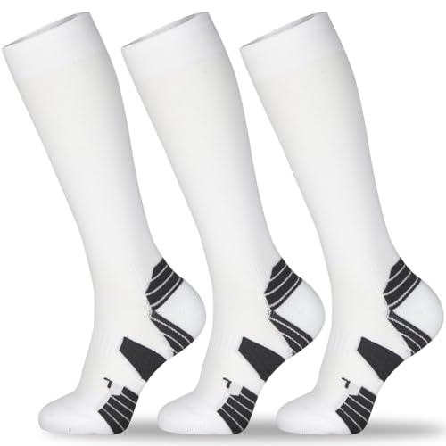 LIN PERFORMANCE 3 Pairs Light Compression Socks for Women and Men 8-15 mmHg Knee High Support Socks for Running Sport Athletic (Grey,9-11)