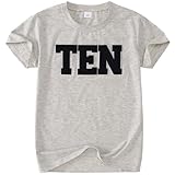 BOUTIKOME 10th Boys Birthday Shirts Ten Kids Embroidery T-Shirts Baby Birthday Outfit Toddler Party Chenille Patch Tee Tops(Grey-10Y)