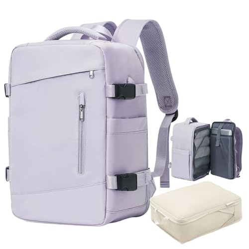 Treer Mochila Viaje Cabina Avion Impermeable Maletas de Cabina 40x30x20cm para Vueling, EasyJet Wizz Air, Mochila de Viaje Hombre Mujer, Equipaje de Mano con Bolsa Almacenamiento (Lavanda,24L)