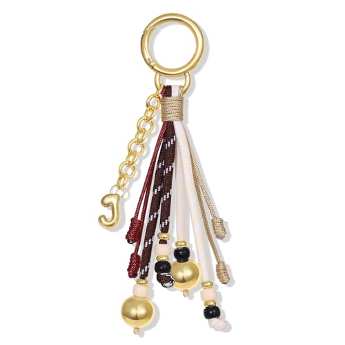 KissYan Initial Bag Charm for Women, Rope Purse Key Charms, Brown, Letter J