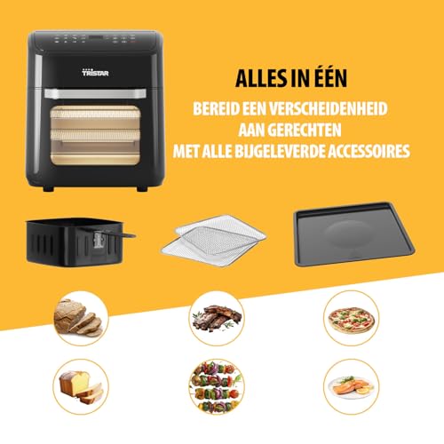 Tristar Heteluchtfriteuse 12 L met Mini Oven Functie, 2-in-1 Airfryer met Heteluchtoven, 12 Programma’s, Digitaal Display, Kijkvenster, Shake Functie, BPA-vrij, 1800 W, FR-9065 - Afbeelding 5