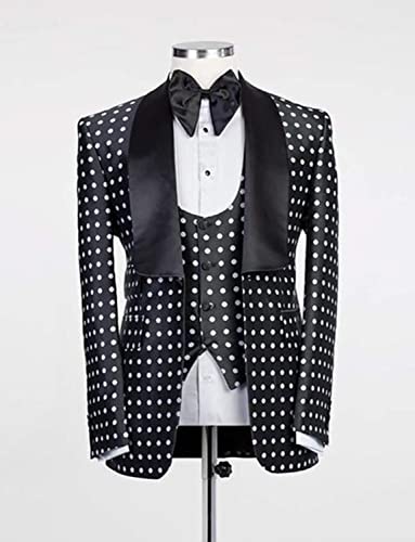 Men's Polka Dots Groom Suit Jacket and Vest Pants 3 Pieces Set Wedding Party Tuxedos2