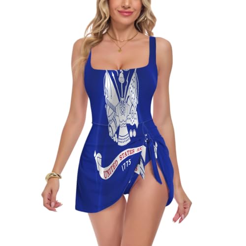 Traje de baño azul de mujer con bandera de Estados Unidos para natación en playa