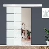 Homcom Porta Scorrevole in Vetro a Strisce con Binario in Alluminio, 75 x 210cm