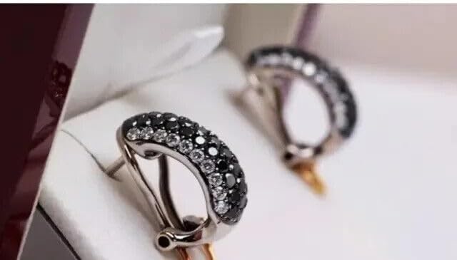 2.00 Ct Round Simulated Black & White Diamond Hoops Earrings 14 K White Gold Plated 925 Silver