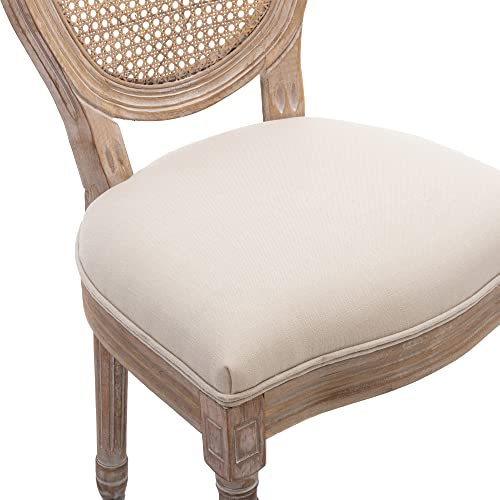 Civama Dining Chairs Set Of 4 French Vintage, Mid Century Upholstered Farmhouse Fabric Chair With Rattan Round Backrest And Solid Rubberwood Leg For Dining Room Bedroom Kitchen Restaurant, Beige #TOP6