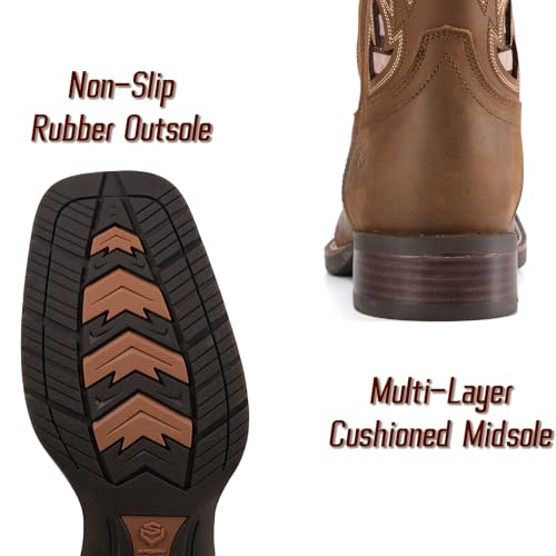 Image of SUREWAY Western Boots For Men - Mens Square Toe Cowboy Boot, Oil /Slip Resistant, Durable Fashionable Classic Pull on 10 Inch Mid-Calf Wellington Boots