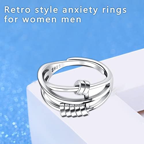 Anxiety Ring, Fidget Ring Anxiety Rings for Women Spinner Ring, Silver Plated Fidget Rings for Anxiety Stress Reliever Spinner Rings, Adjustable Rings for Women Men, Jewelry Gift for Women Girls