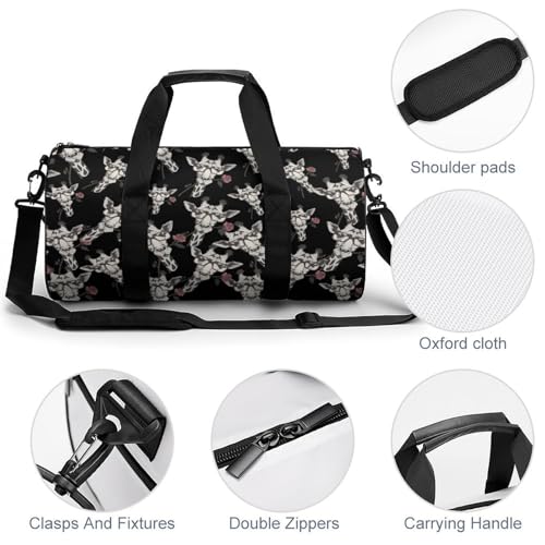 Glasses Giraffe Bite Rose Travel Duffel Bag Gym Bags Sports Tote Shoulder Weekender Handbag for Men Women4