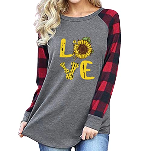 Women s Raglan Long Sleeve Baseball Shirts Valentines Day T Shirt, Sunflower Funny Love Words Graphic Tees Tops Blouse