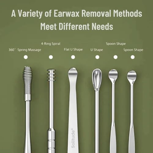 Image of Solitude 6-in-1 Ear Wax Cleaner | Resuable Ear Cleaner Tool Set with Storage Box Ear Wax Removal Kit Steel Ear Cleansing Tool Set Spiral Ear Curette Tools For Kids Man Woman