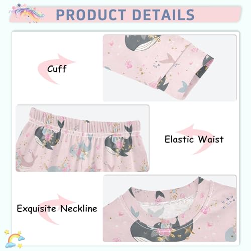 ALAZA Whale Rose Flower Floral Pajamas Long Sleeve Sleepwear 2-Piece Pajama Set4