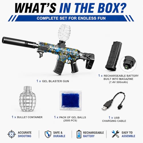 Image of Electric Gel Blaster Gun for Kids & Teens, 7-8mm Crystal Water Beads Shooter, Automatic & Manual Modes, Rechargeable Battery, Long Range Toy Gun(Color as per Availability) (SLR)