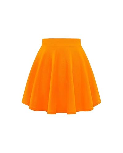 Image of Gum & Berries Girls Skater Skirt High Waist Flared Mini Skirt Casual Dance Party Outfit Neon Orange 11-12 Years