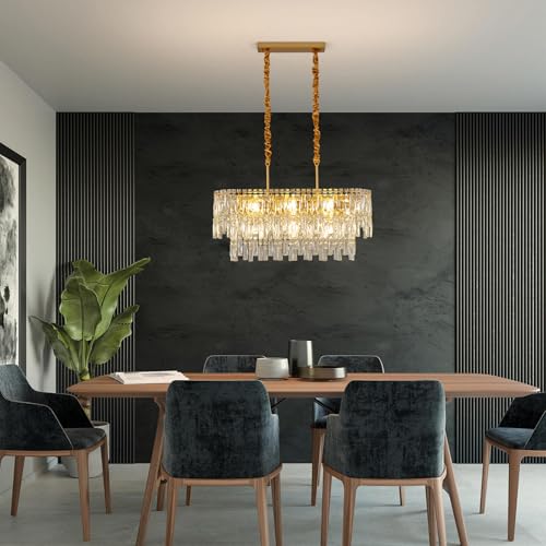 gqwemztb Modern Gold Crystal Lighting for Room,11 Lights Elegant Oval Lamp,31''*11'' Modern Crystal Chandeliers for Dining Room Living Room Kitchen Foyer Hallway Staircase — view 3