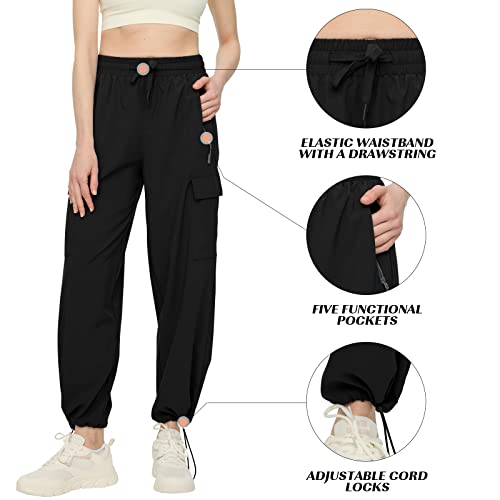Farungs Quick Dry Cargo Pants Lightweight Tactical Hiking Pants With 5 Pockets For Women,Stretchy Waist And Water Resistant Black #TOP3