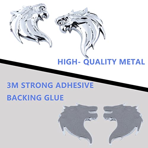 Image of 2pcs Cool Wolf Head Car Side /Rear /Front Decorations Badge Emblem 3D Self-Adhesive Nameplate Sticker for Car (Silver)