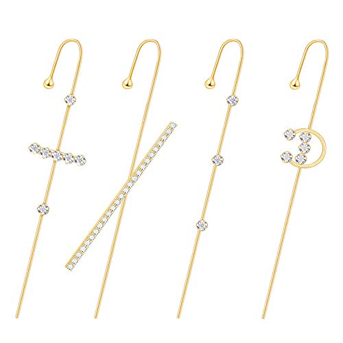 EnjoIt 4Pcs Ear Cuffs Crawler Hook Earrings Ear Wrap Climbers Earrings Cubic Zirconia Rhinestone Hoop Earrings for Women Girls C2288