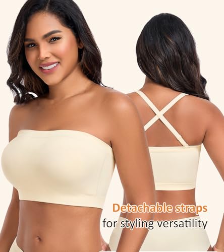DotVol Women’s Strapless Bandeau Wireless Bra Plus Size Lightly Padded Seamless Tube Top Everyday Bralette4