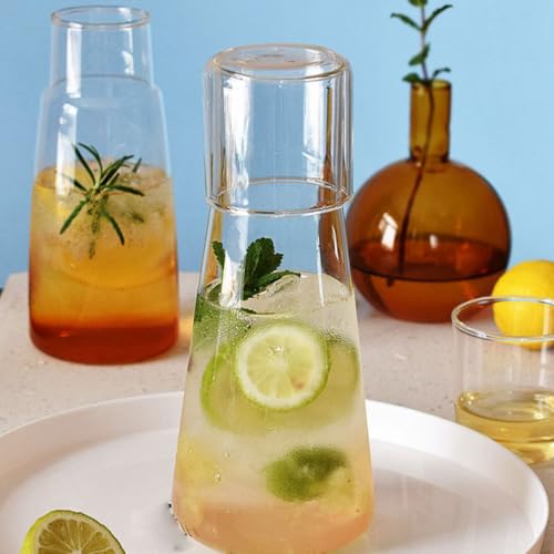 Jarra de Vidrio de 900ml con Tapa y Taza Homoyoyo Elegante 8