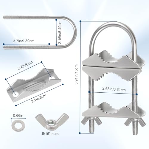 Dual Antenna Mast Clamp, Galvanized Iron U-Bolt Mounting Bracket for Antennas, Surveillance Poles, Outdoor Equipment, and Flagpoles 2PCS