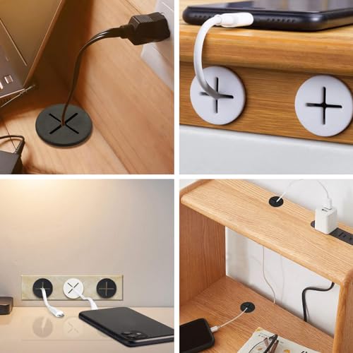 WUSANNA Kabeldurchführung Gummi 10-teiliger Set 25mm runde Kabeldurchführung, Kabeldurchführung Schreibtisch,Tisch Kabelmanagement mit 25mm Bohrer, Kabeldurchlass für Büro Arbeitsplatz (Weiß,Schwarz)