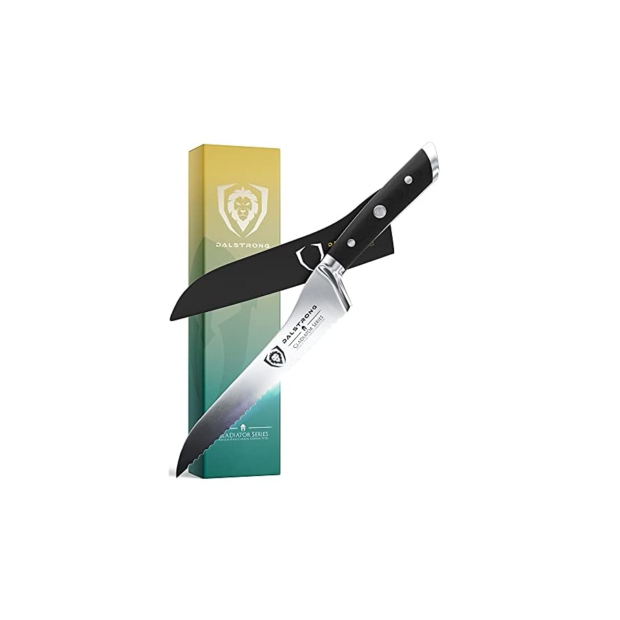 Dalstrong Serrated Offset Bread Knife - 8 inch - Gladiator Series Elite - Deli Knife - Forged German High-Carbon Steel - Bread Slicer - Slicing Knife - G10 Handle - Sheath - NSF Certified