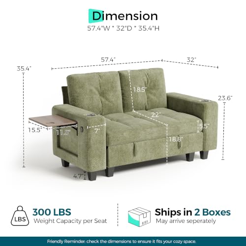 Image of LINSY HOME Loveseat Sofa with Storage, Chenille, Green