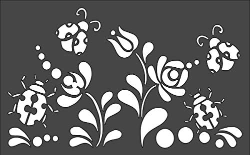 Lady Bugs Logo Stencil Reusable Sturdy Flexible Clear Plastic 1-5x8 in Arts and Crafts Material Scrapbooking for Airbrush Painting Drawing