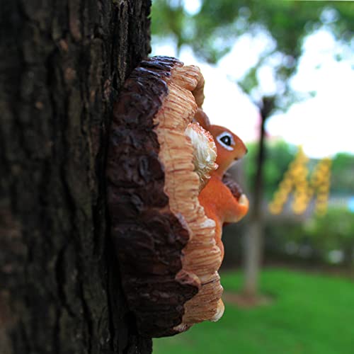 Garden Squirrel Statues Tree Wall Mount Sculpture Ornament For Outdoor Tree Stump Decoration Micro Landscape Resin Crafts Decoration Polyresin Animal Garden Yard Lawn Decor (A-Squirrel) #TOP2