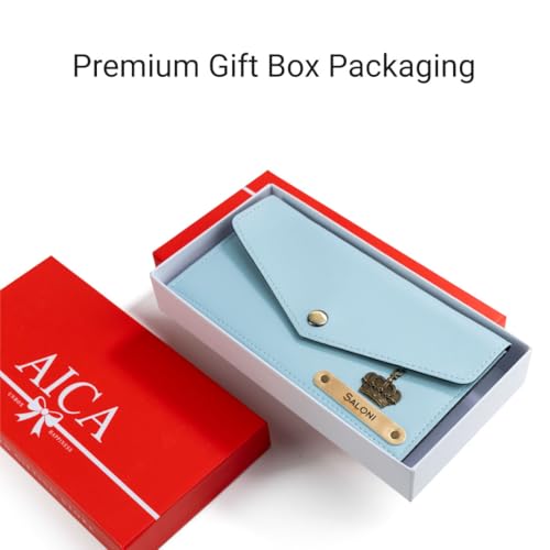 Image of AICA Personalized Name & Charm Leather Womens Wallet (Baby Blue) | Customized Gifts for Women Girls | Gifts for Women | Wallet for Woman | Diwali Gifts | Wallet for Women | Corporate Gifts for Staff