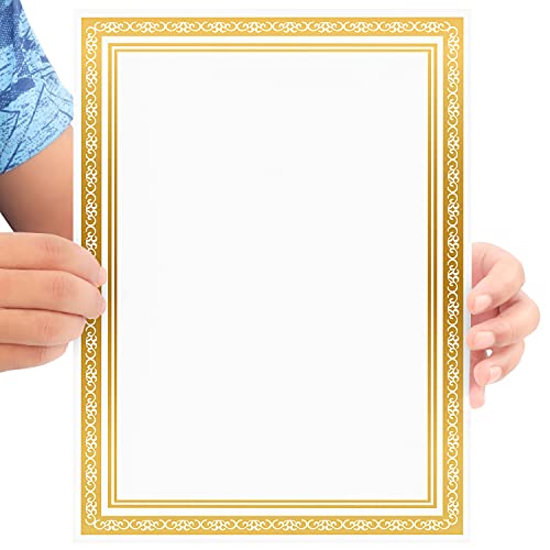 Belle Vous Urkundenpapier A4 Druckerpapier A4 Weiß (50er Pack) - Zertifikat Papier Drucker mit Gold Folie Rand - Drucker Papier für Mitarbeiter, Abschlusszeugnisse, Schulen, Diplome und Mehr