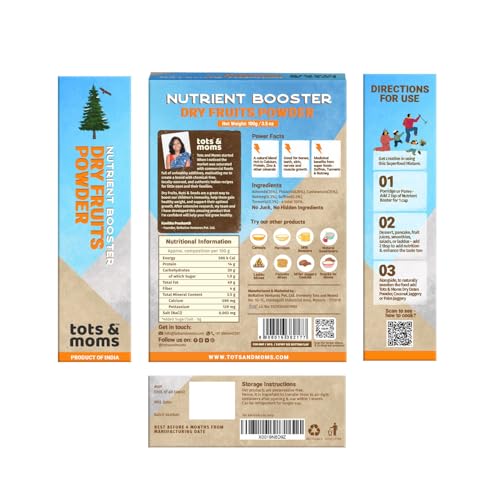 TOTS AND MOMS 100% Dry Fruits Powder For Kids With No Added Junk | 35% Almonds, 35% Cashews, 28% Pista, Saffron & Nutmeg | 100G