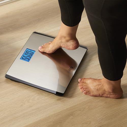 Eat Smart Precision 550 Pound Extra-High Capacity Digital Bathroom Scale, Extra-Wide Platform, Stainless Steel Body Weight Scale with Step-On Tech, Silver