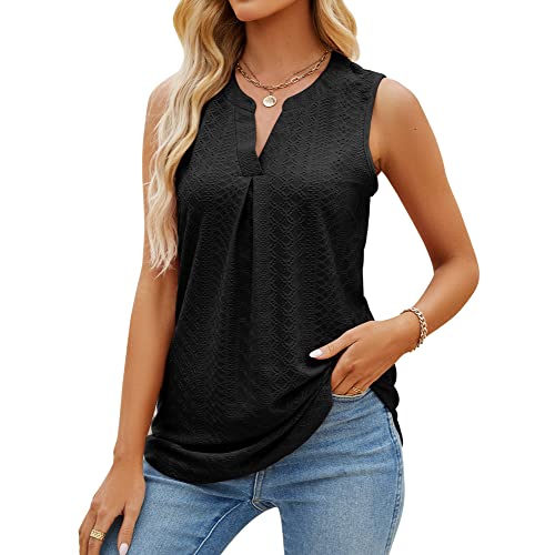 Camisetas Mujer Top Verano de Cuello en V Chaleco Mujer Blusas Sin Mangas Elegantes Camisa de Tela con Ojales Cami Tank Top
