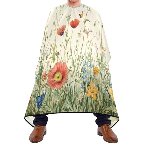 Kigai Hair Cutting Cape for Men & Women Butterfly Wildflowers Waterproof Barber Cape Professional Hairdressing Salon Styling Cape with Adjustable Closure Snap