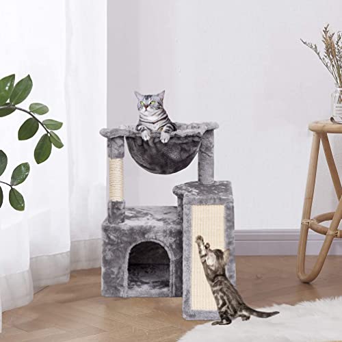 Syandlvy Small Cat Tree For Indoor Cats, Modern Activity Tower With Plush Perch, Kittens Condo With Scratching Posts & Board, Cat Climbing Stand With Cradle & Hanging Ball For Play, Light Grey #TOP3