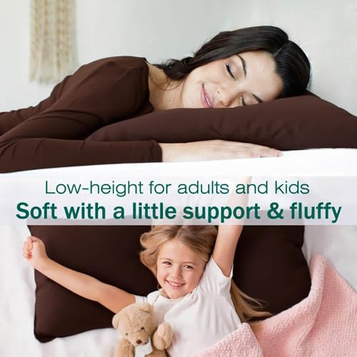 Image of Flat Ultra Thin Bed Pillows Standard Size Pillow Set of 2 Extra Soft Down Alternative for Stomach Back Sleeper Coffee Brown 20x26inches