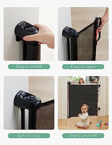 Momcozy Automatischer Verriegelung Treppenschutzgitter Ausziehbar für Baby, Haustier Türschutzgitter, Kinderschutzgitter, Einhändig Öffnen,0-140 cm, Geeignet für Treppen/Türen/Innen & Außen