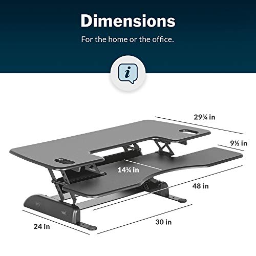 Image of Vari VariDesk Pro Plus 48 - Adjustable Desk Converter with 11 Height Settings - Laptop Sit Stand Desk Riser for Home Office, Table Tops, Workspace - Fully Assembled with Spring Loaded Lift - Black