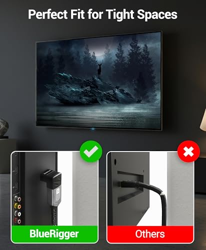Image of BlueRigger HDMI 90 Degree Adapter (1-Pack, 8K 60Hz Right Angle HDMI 90 Degree Adapter, Male to Female, L-Shaped Up & Down Angled Elbow Connector)- Compatible with HDTV, Laptop, PS5, PS4