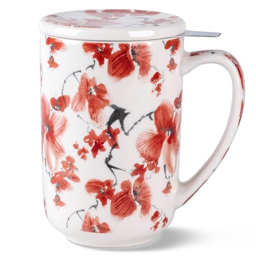 AmorArc Tea Cup With Infuser and Lid, 18oz Loose Leaf Tea Mug With Steeper