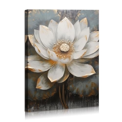 DEORAIO Lotus Wall Art Modern Zen High-Definition Canvas Print Lotus Flower Canvas Wall Decor for Girl Bedroom Home Bathroom Garden Restroom Bedroom Bar Cafe Framed Ready to Hang