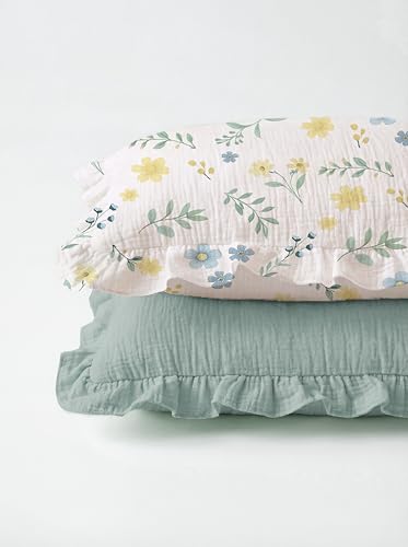 Image of Toddler Pillowcases for 13 inchx18 inch Pillow 2 Pack, Muslin Small Toddler Baby Kids Travel Pillow Covers for Boys Girls with Envelope Closure (Spring Garden-Ruffled, 13 x 18 Inch)