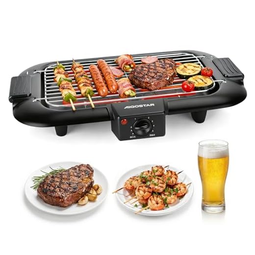 Aigostar Rauchfreier Tischgrill Barbecue Elektrogrill Elektrischer BBQ Grill 2000 Watt Antihaftbeschichtete Grillfläche 36 x 21cm, Abnehmbarer Fettauffangschale, Thermostat, Schwarz.