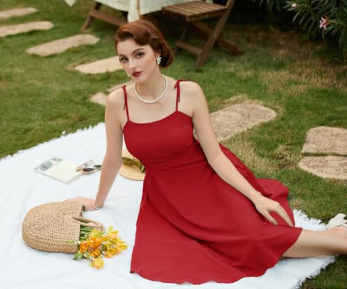 Image of Belle Poque Women's Spaghetti Strap Midi Vintage Tea Party Dress | Belle Poque Women's Spaghetti Strap Midi Vintage Tea Party Dress,A-line,Cocktail Dress,Graduation Homecoming Dress