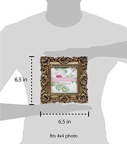Laura Ashley 4X4 Gold Ornate Textured Hand-Crafted Resin Picture Frame With Easel & Hook For Tabletop & Wall Display, Decorative Floral Design Home Decor, Photo Gallery, Art, More (4X4, Gold) #TOP3