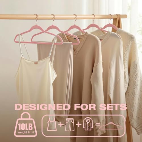 Image of Ginoya brothers Velvet Hangers,Non Slip Notched with Rose Gold Hook Coat /Suit Hangers,Space Saving 360 Degree Swivel Hook Clothes Hangers Wardrobe Hanger. (Peach, 50)