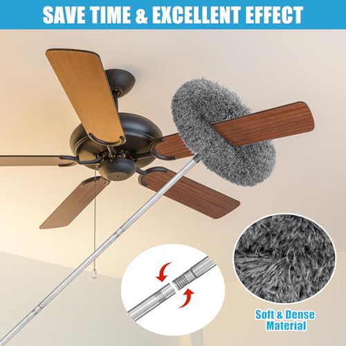 Image of Microfiber Duster Kit 36pcs with 30 to 100 in Extension Pole and Ceiling Fan Cleaner Duster, Washable and Bendable Feather Duster for Cleaning Ceiling Fans, High Ceilings, Blinds, Grey