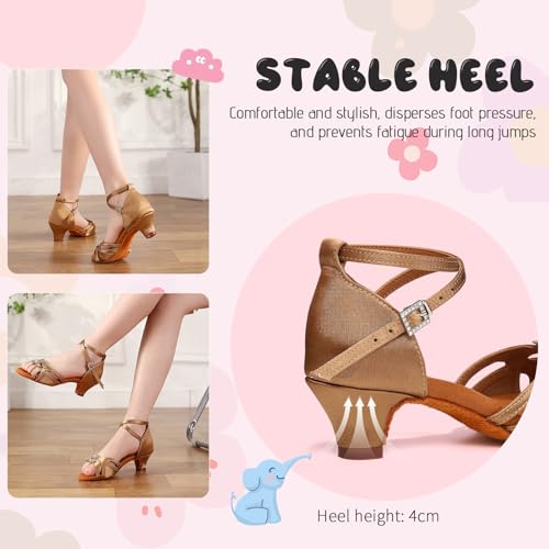Latin Ballroom Dance Shoes for Girls Satin Salsa Professional Performance Practice Dancing Shoes3